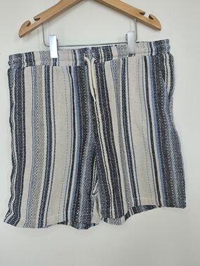 Baja Woven Striped Beach Shorts Blue Black White Small